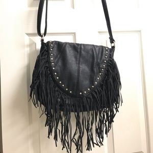 Fringed black crossbody bag